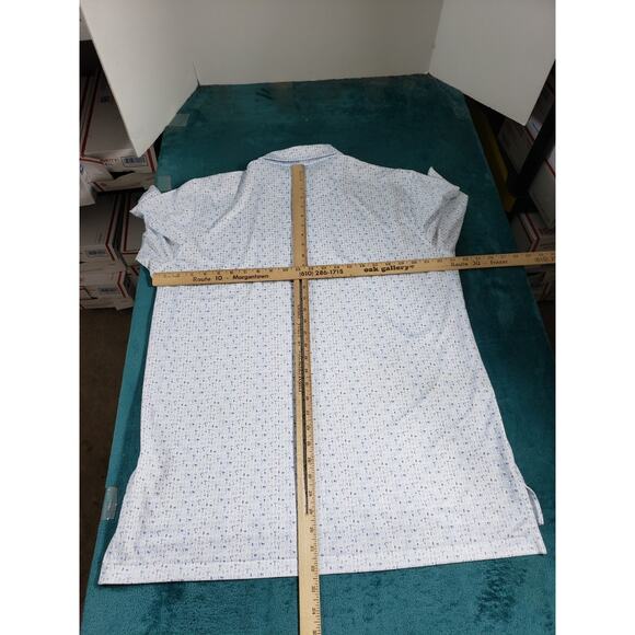 Peter Millar Polo Shirt Size Large Mens Blue Performance Golf Logo Drink - Picture 6 of 8